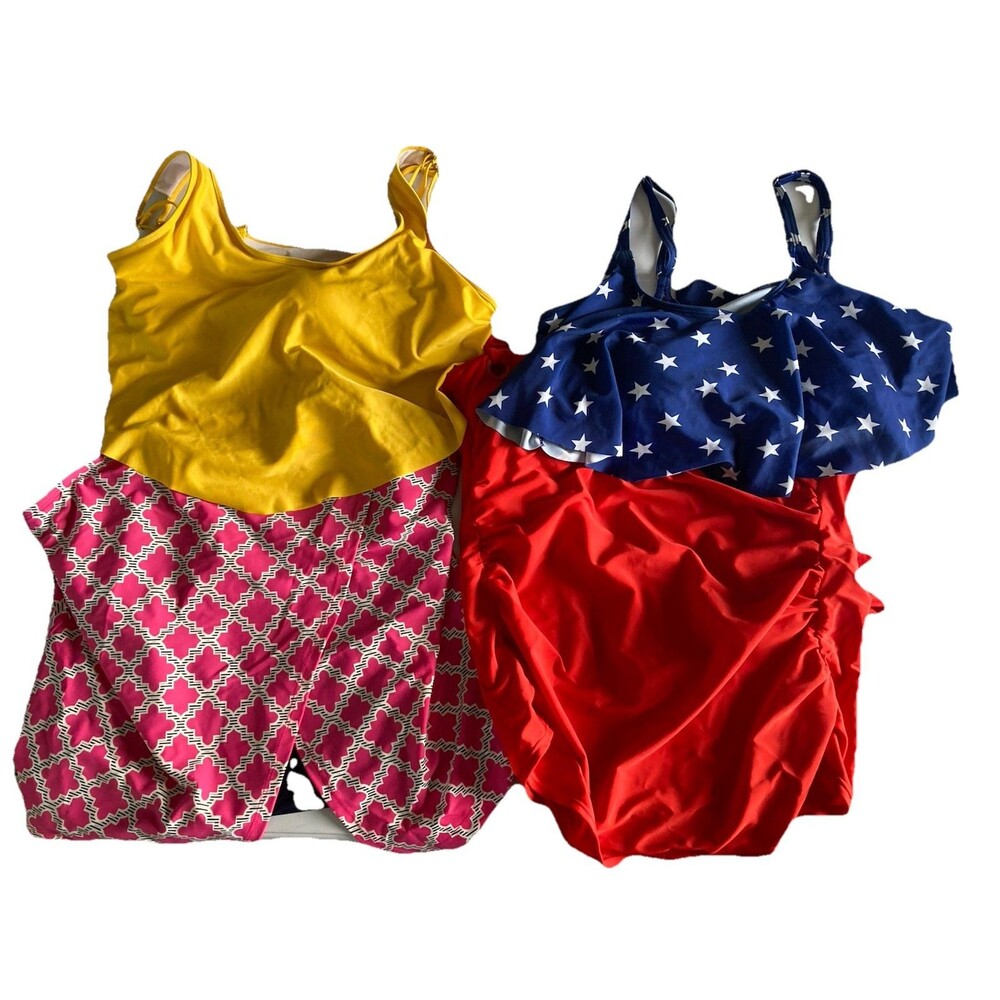 Assorted Swimsuit Tops- 4 Total Plus Sizes Multi Color Brands Good Condition